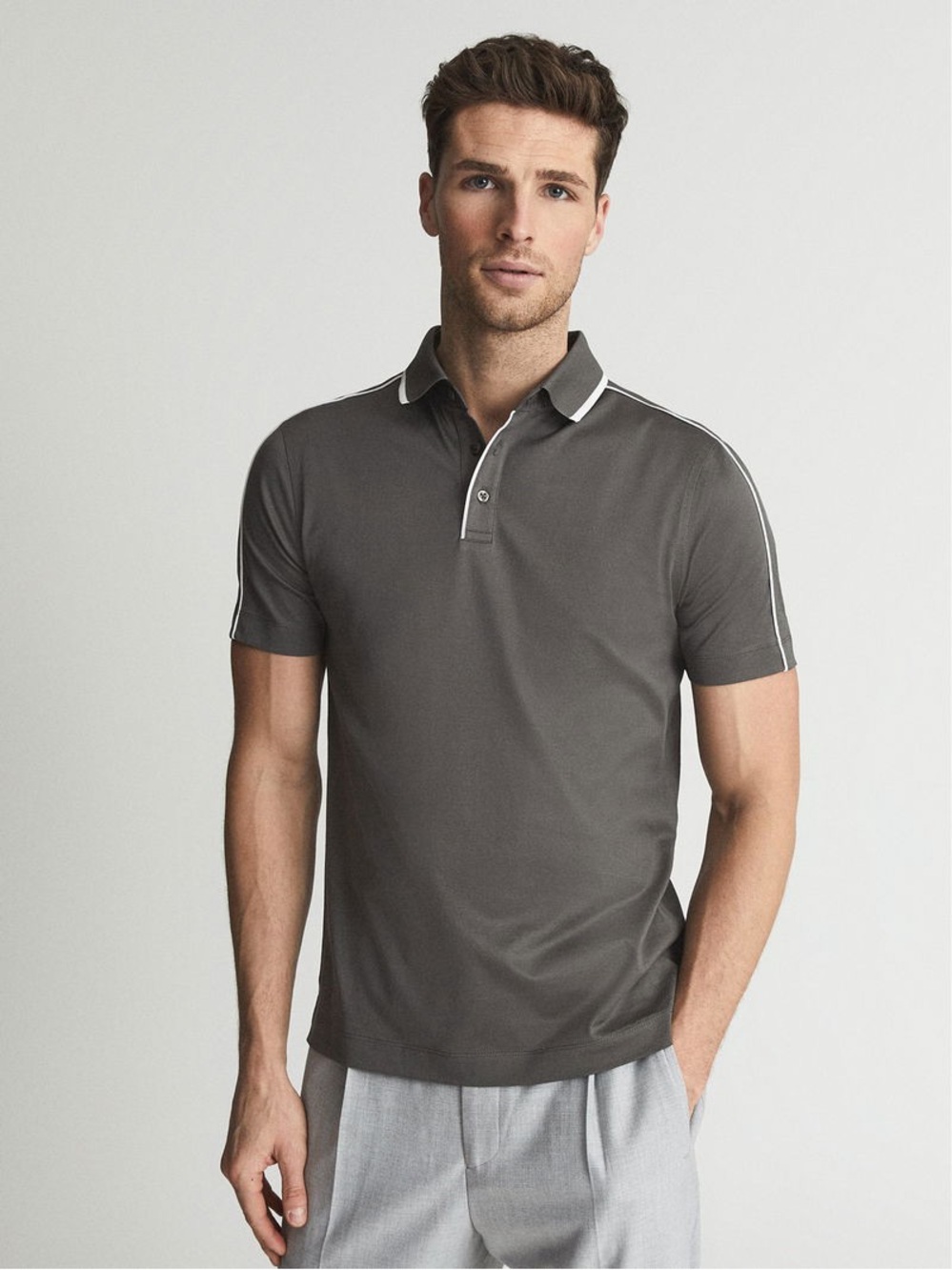 REISS Mac Mercerised Contrast Colour Polo Shirt - Medium 100% Cotton